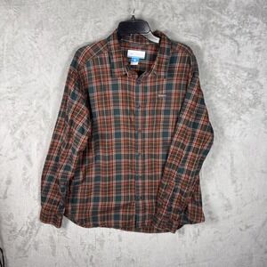 Columbia Shirt Mens XL Brown Green Plaid Long Sleeve Button Up Outdoors Hiking